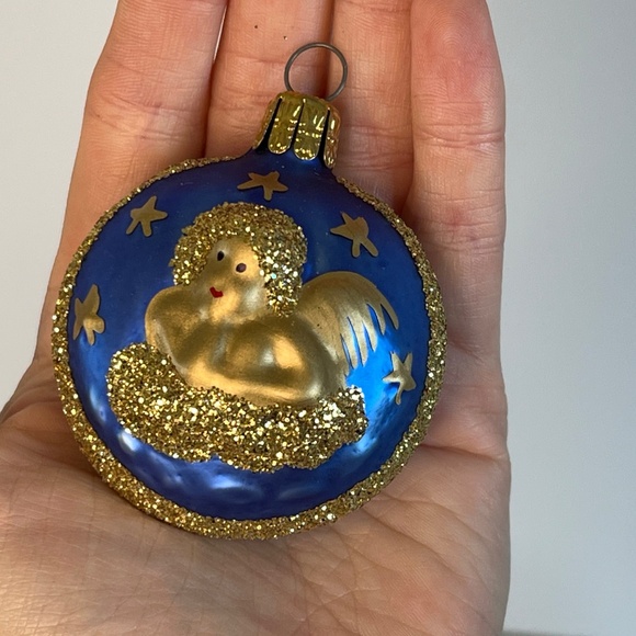 Vintage Cherub Glass Christmas Ornaments Set of 6 Blue And Red 2” - Picture 9 of 14